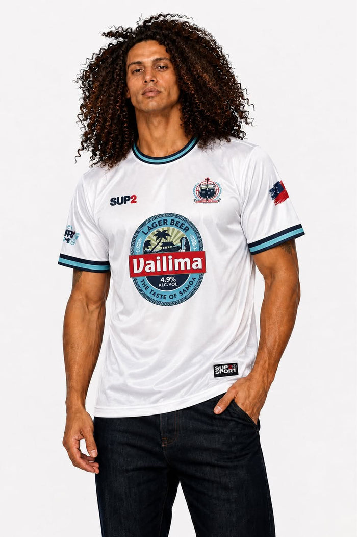 Vailima Away Supporter Team Tee and jersey, white EX Supporter Range Vailima APA X SUP2 apparel for fans