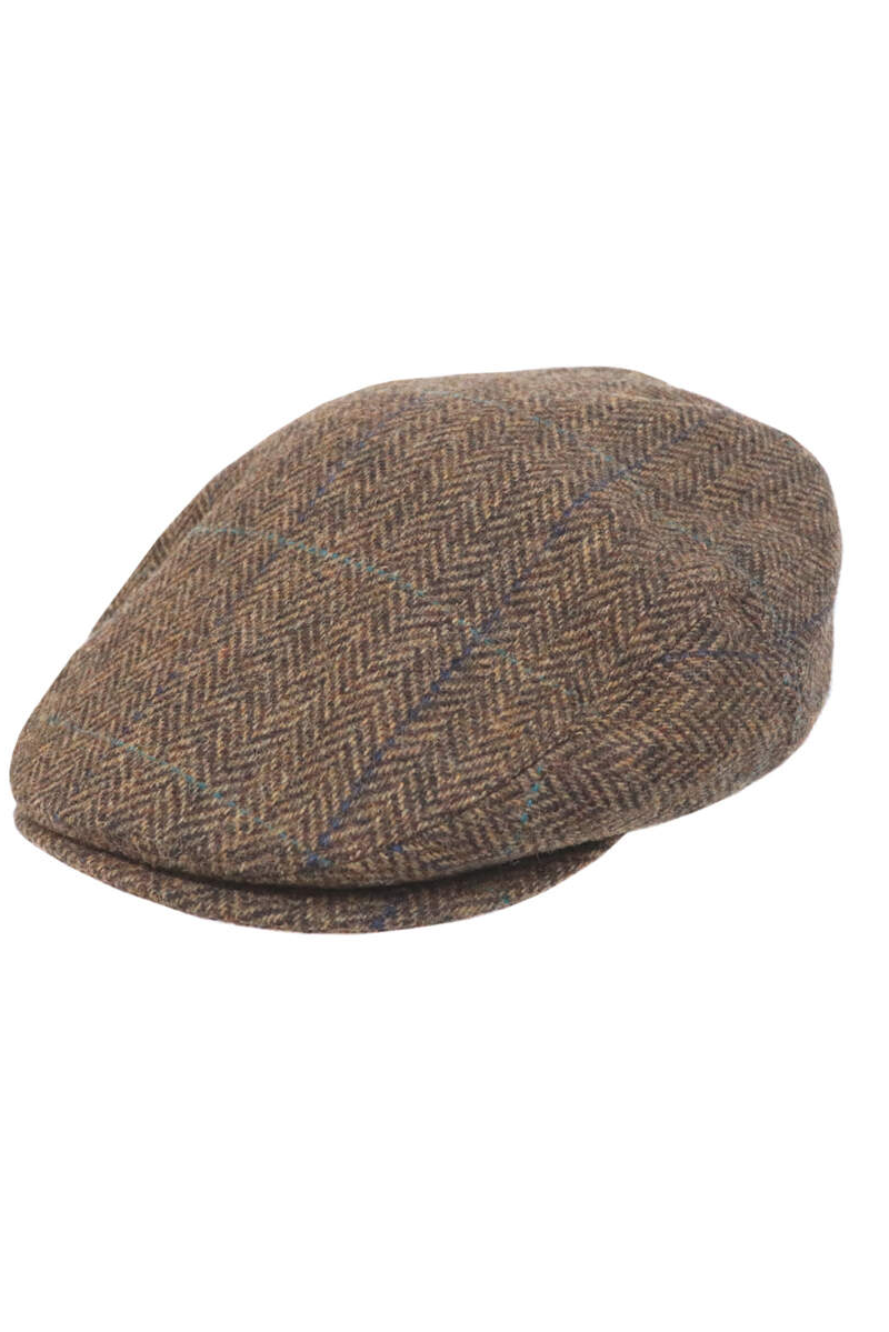 Genuine SUP2 Dartford Cheesecutter hat in herringbone brown with tailored design, shown on a clean background.